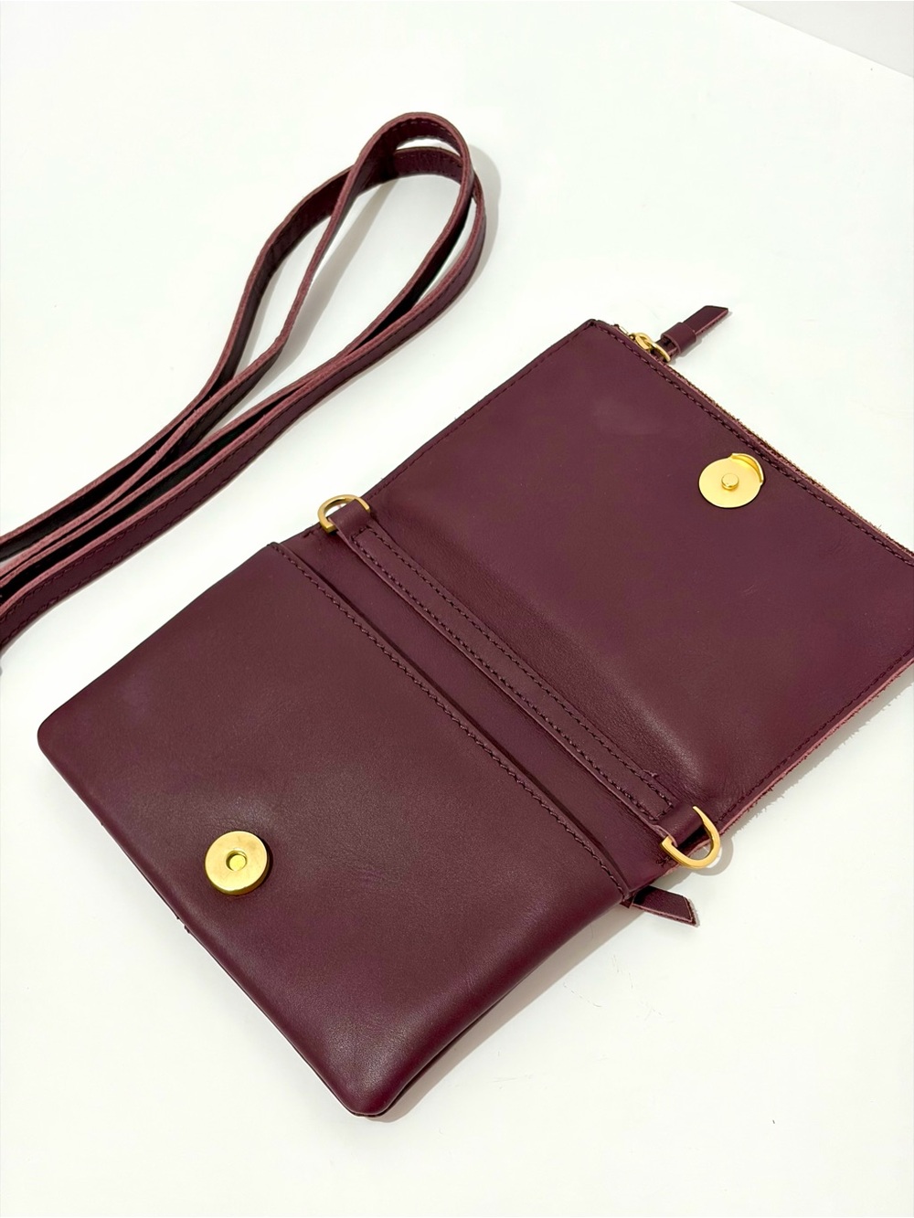 Hammitt Small Stadium Burgundy Leather Crossbody/Brushed Gold Rivets - Picture 9 of 14